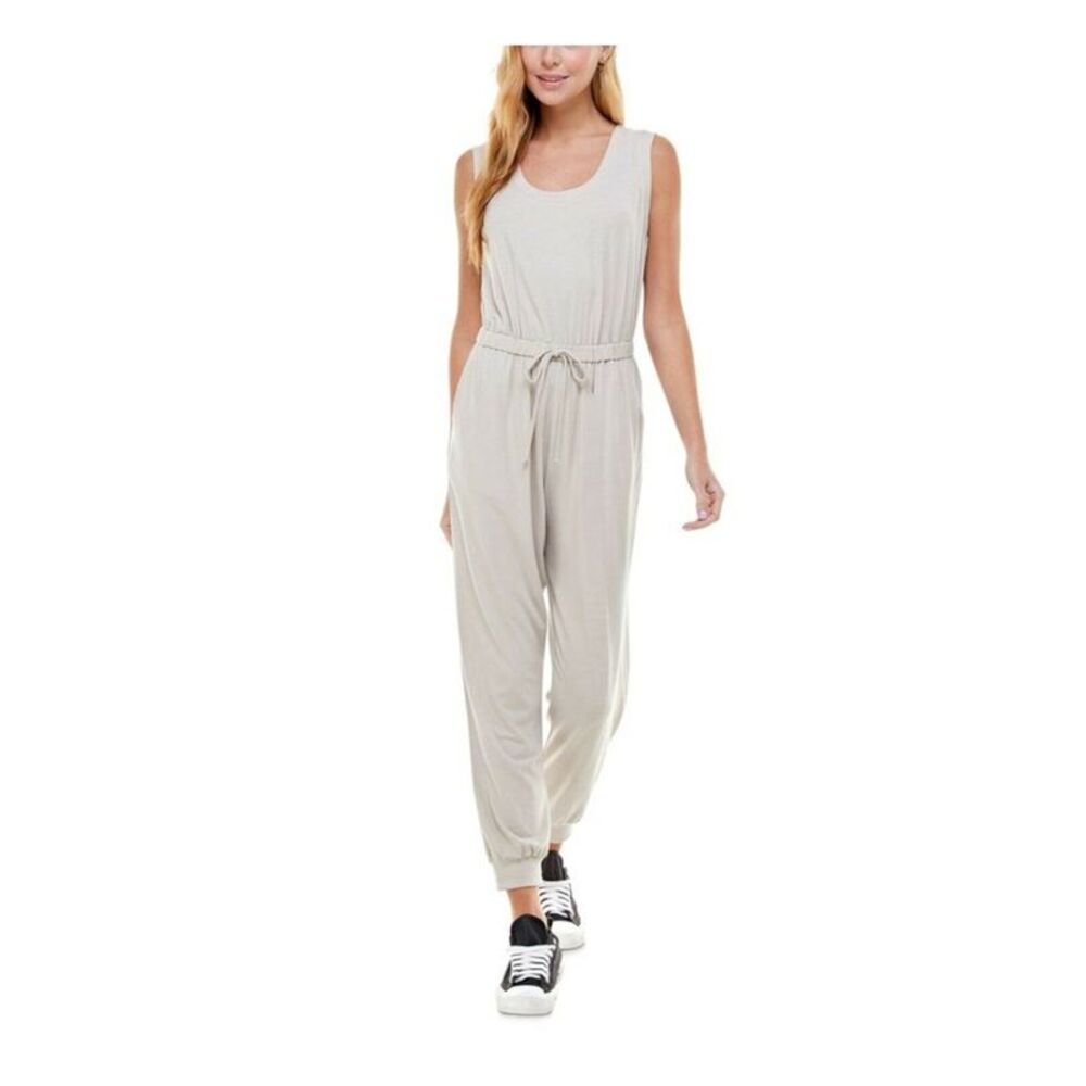 KINGSTON GREY Womens Lounge Jumpsuit Beige Tie Sleeveless Juniors M